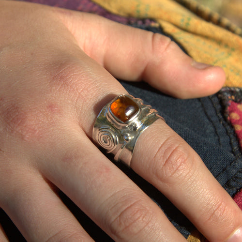 Handmade sterling silver Amber Ring with natural crystal – Emilia Rose Designs