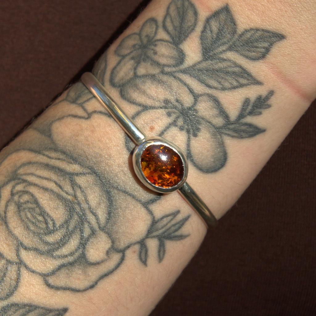 Handmade sterling silver Amber Cuff with natural crystal – Emilia Rose Designs
