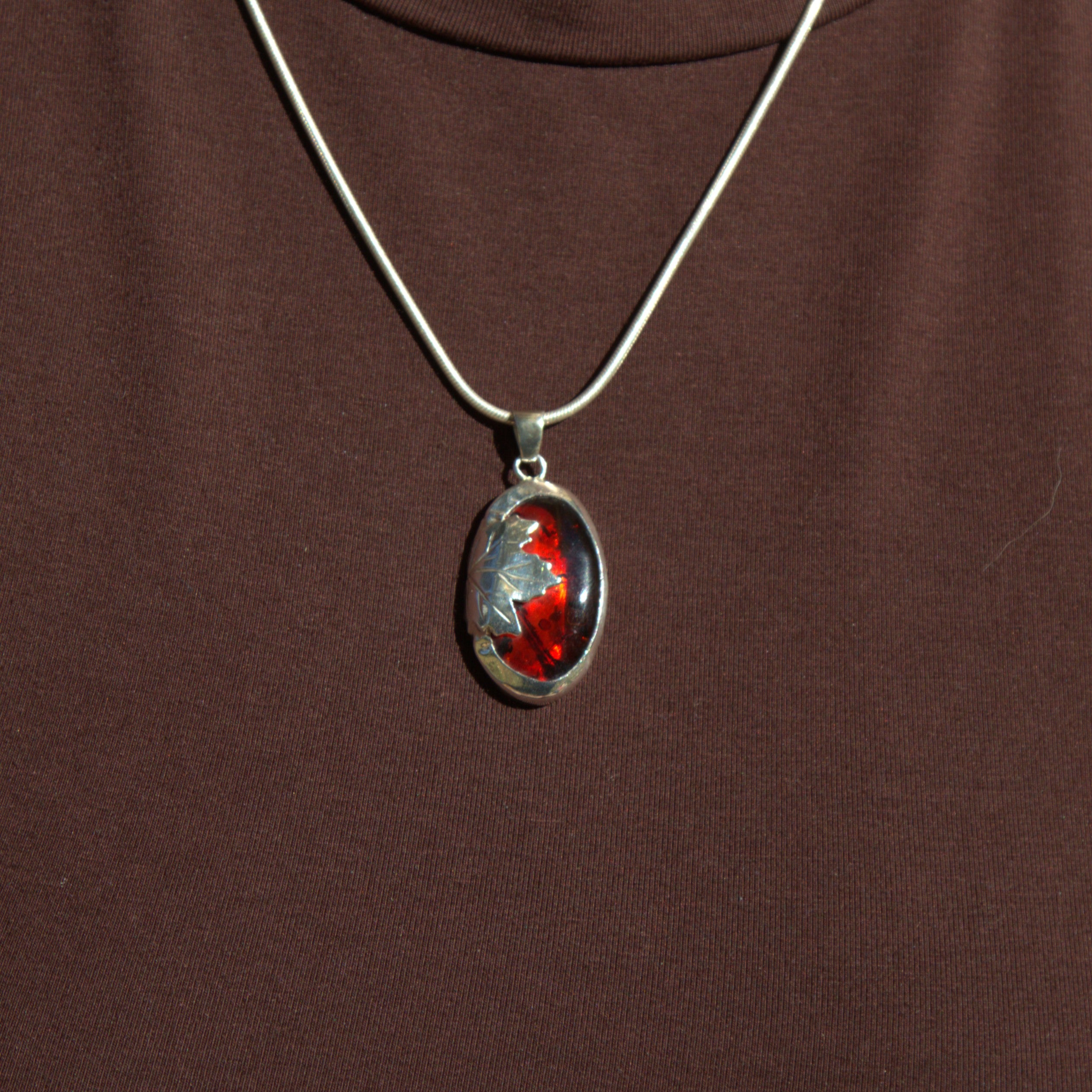 Handmade sterling silver Amber Leaf Pendant with natural crystal – Emilia Rose Designs