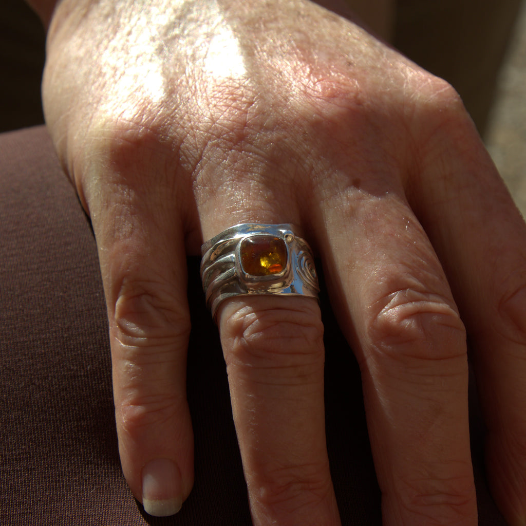 Handmade sterling silver Amber Ring with natural crystal – Emilia Rose Designs