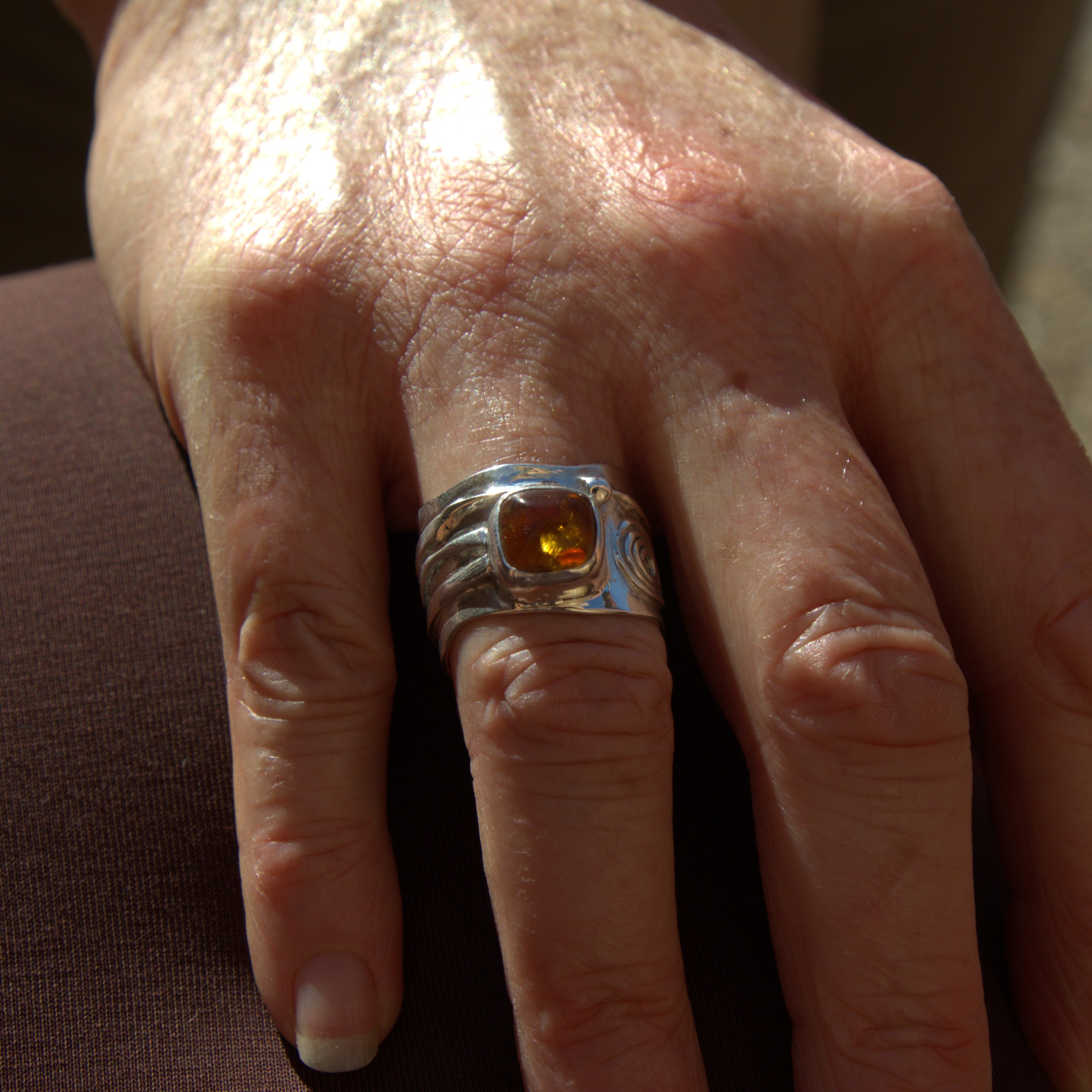 Handmade sterling silver Amber Ring with natural crystal – Emilia Rose Designs