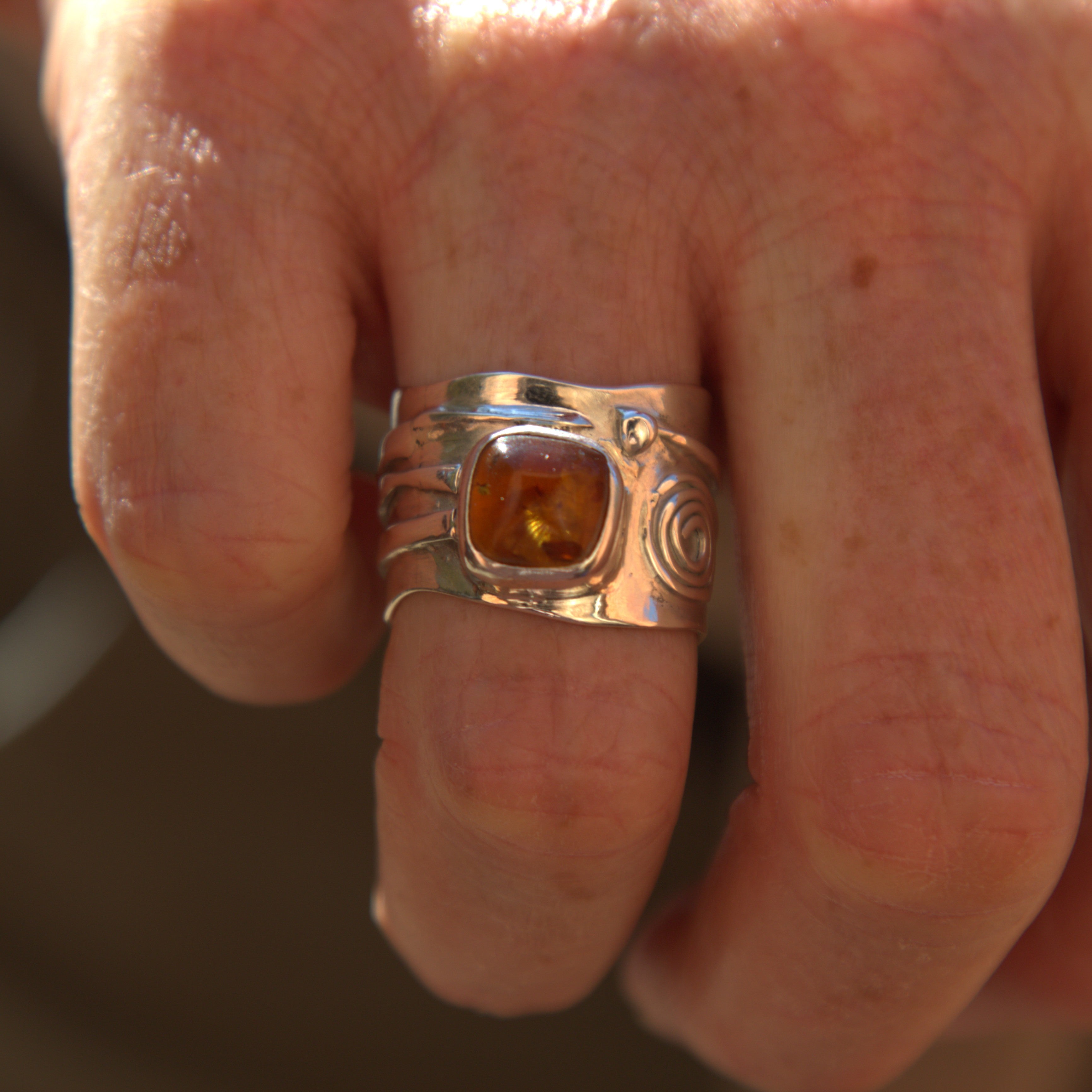 Handmade sterling silver Amber Ring with natural crystal – Emilia Rose Designs