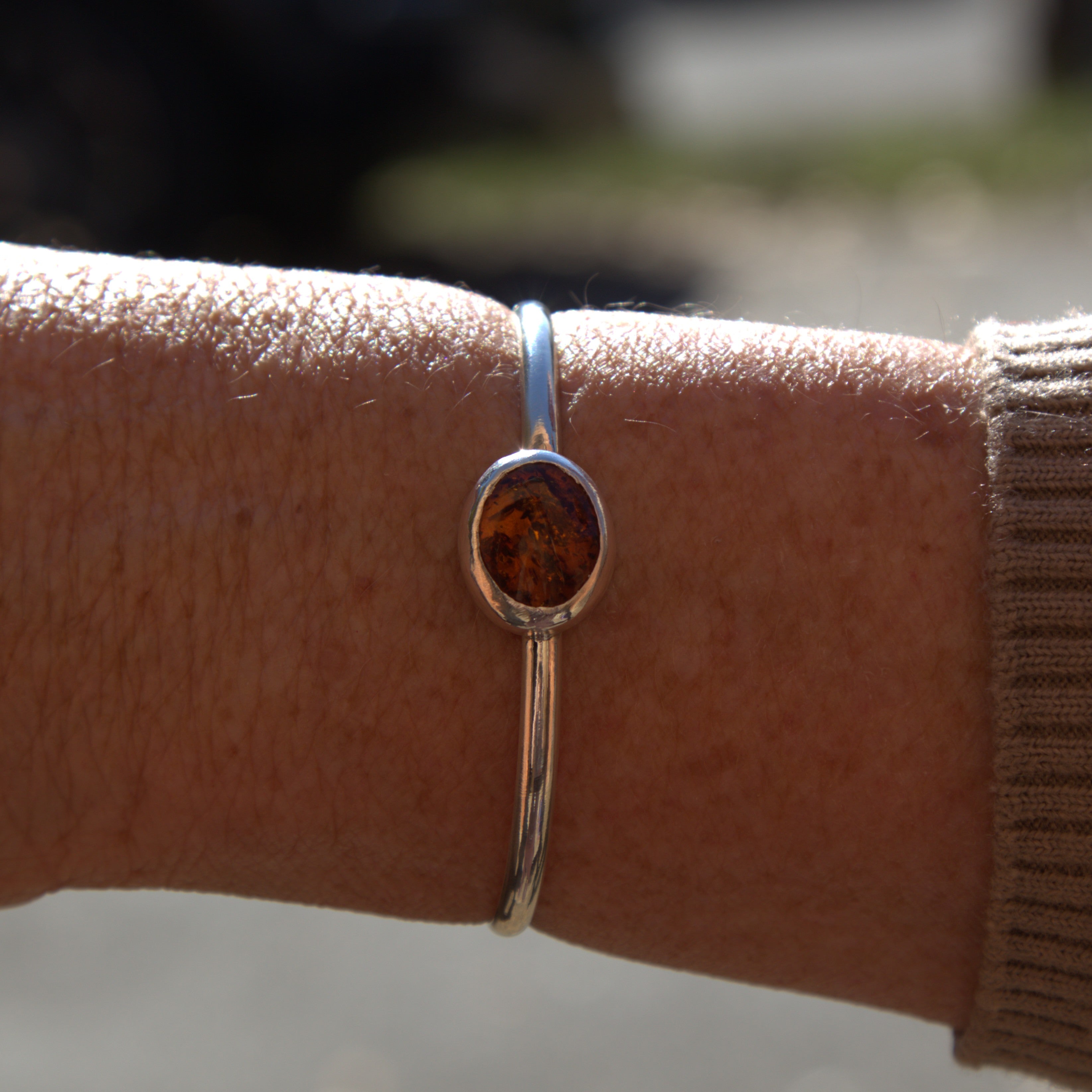 Handmade sterling silver Amber Cuff with natural crystal – Emilia Rose Designs