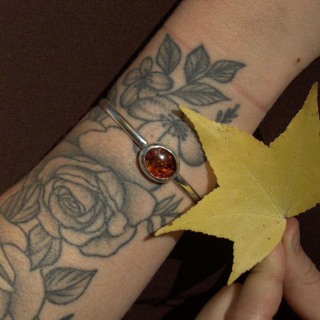 Handmade sterling silver Amber Cuff with natural crystal – Emilia Rose Designs