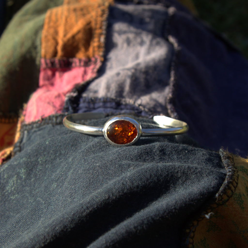 Handmade sterling silver Amber Cuff with natural crystal – Emilia Rose Designs