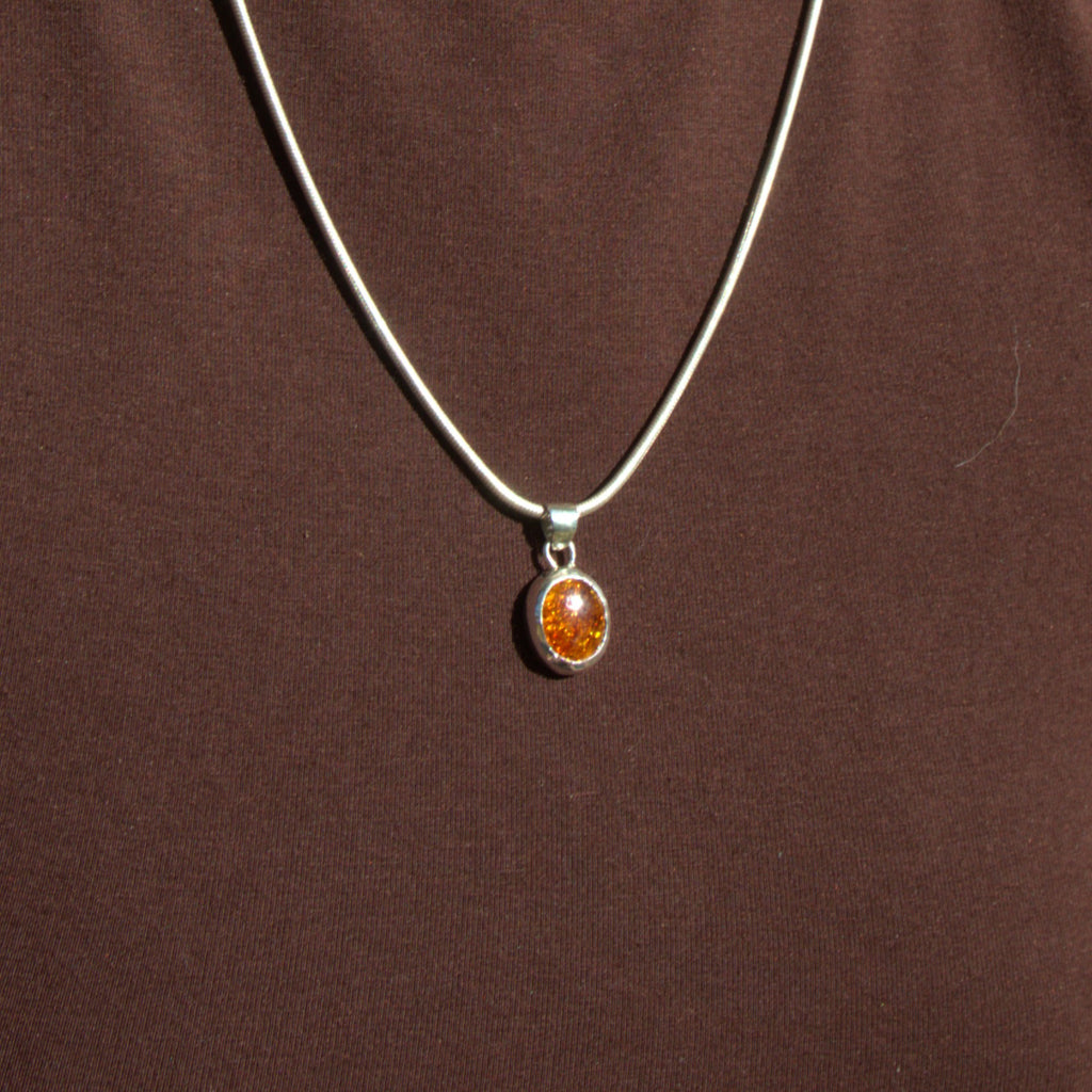 Handmade sterling silver Amber Pendant with natural crystal – Emilia Rose Designs