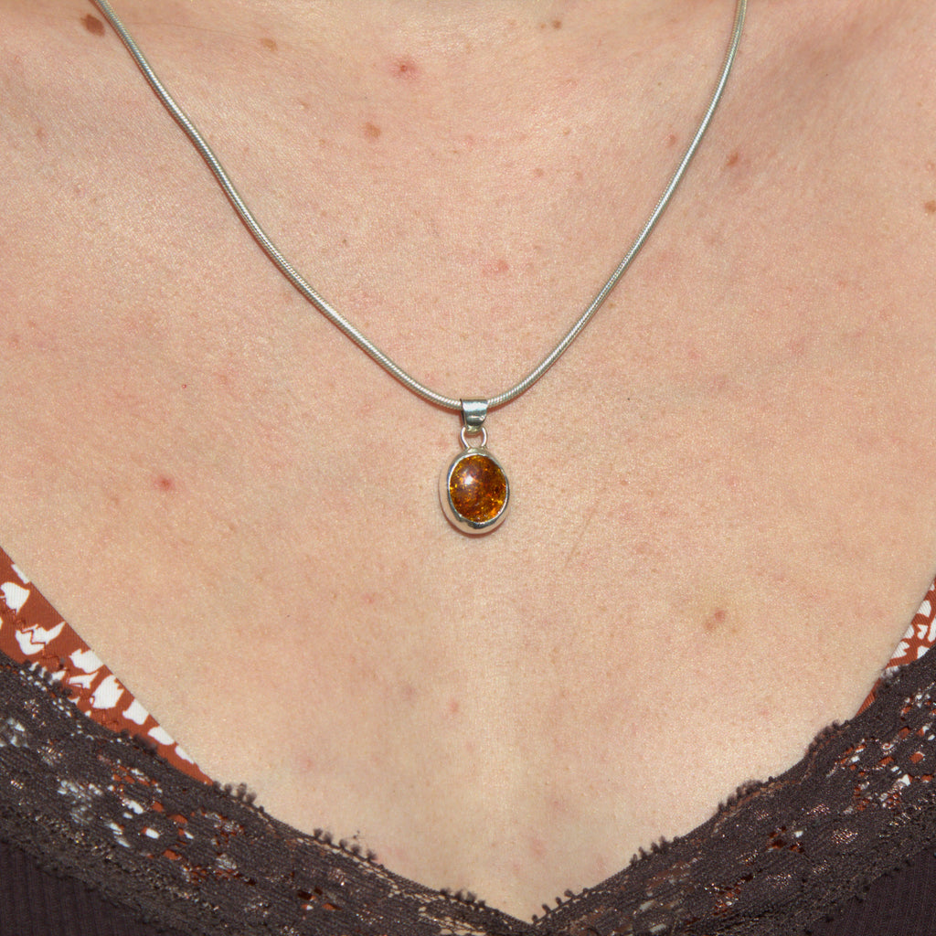 Handmade sterling silver Amber Pendant with natural crystal – Emilia Rose Designs