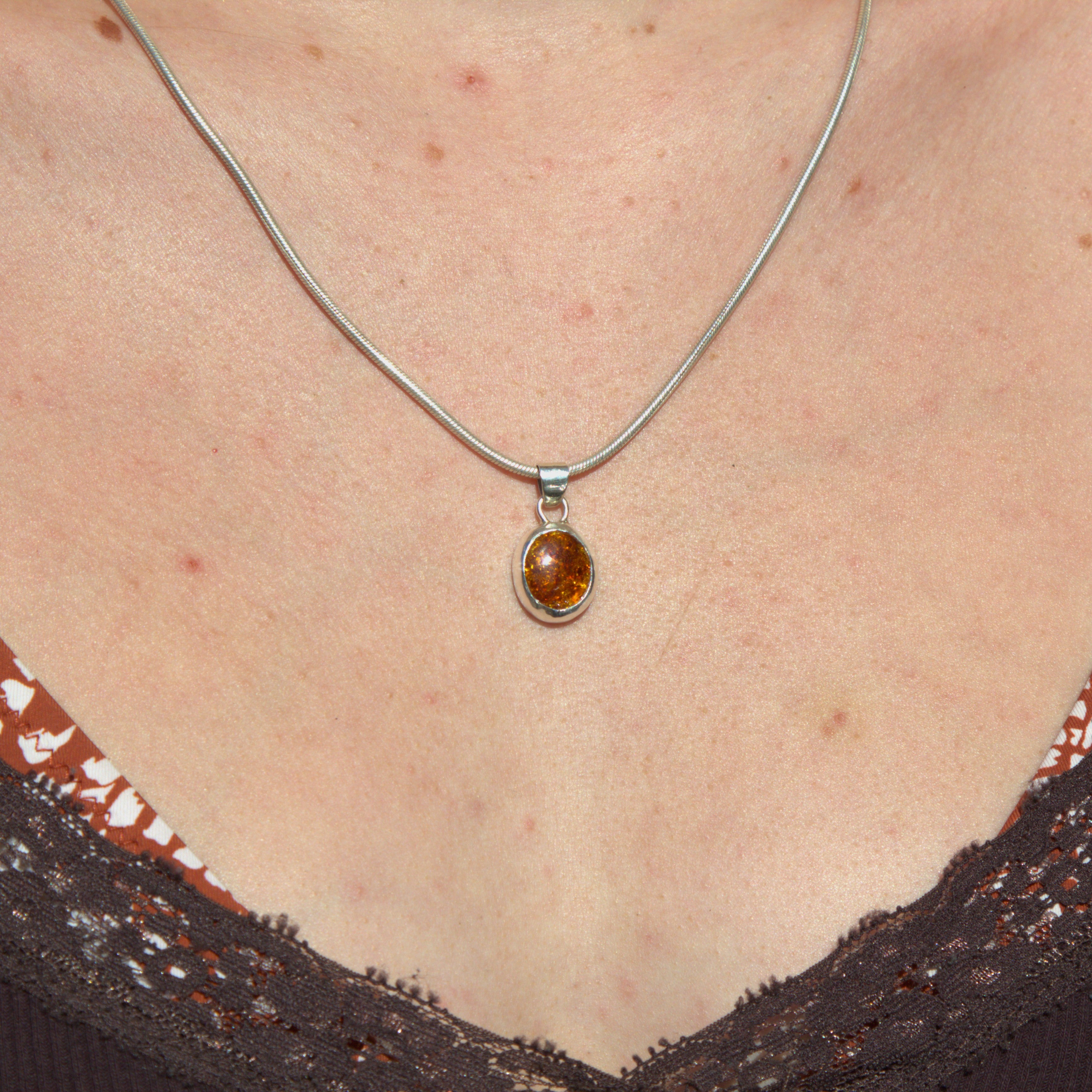 Handmade sterling silver Amber Pendant with natural crystal – Emilia Rose Designs