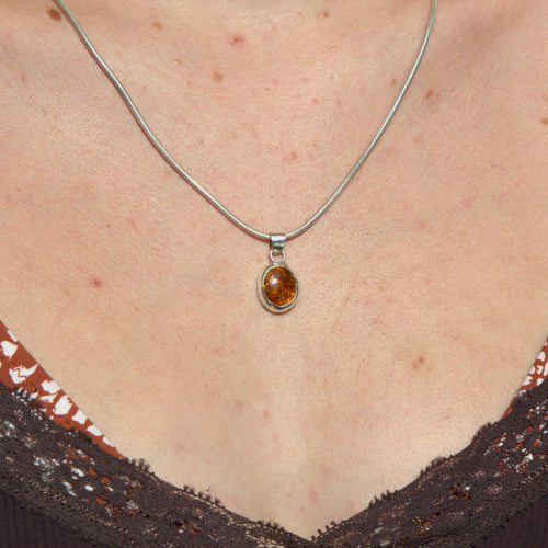 Handmade sterling silver Amber Pendant with natural crystal – Emilia Rose Designs