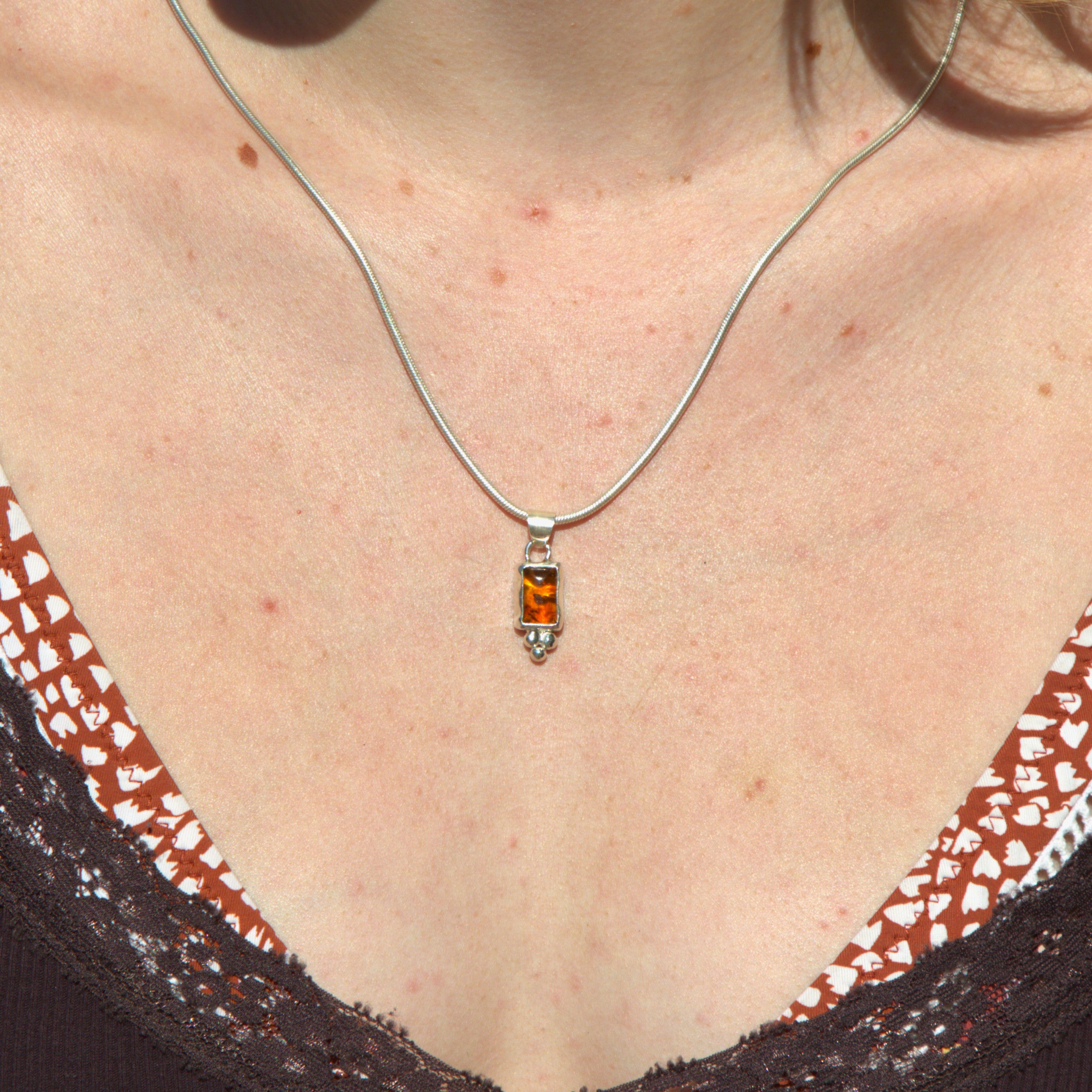 Handmade sterling silver Amber Pendant with natural crystal – Emilia Rose Designs