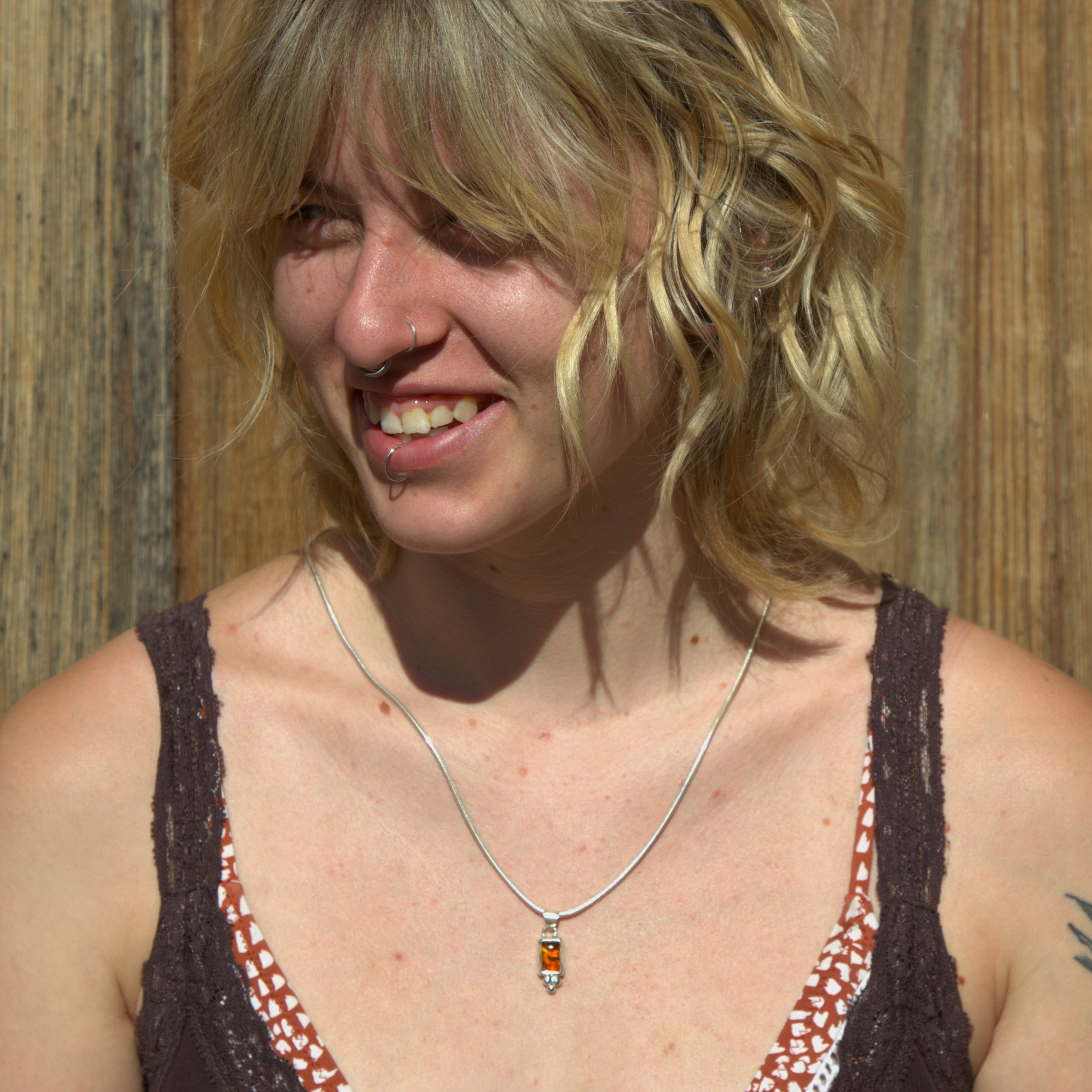 Handmade sterling silver Amber Pendant with natural crystal – Emilia Rose Designs