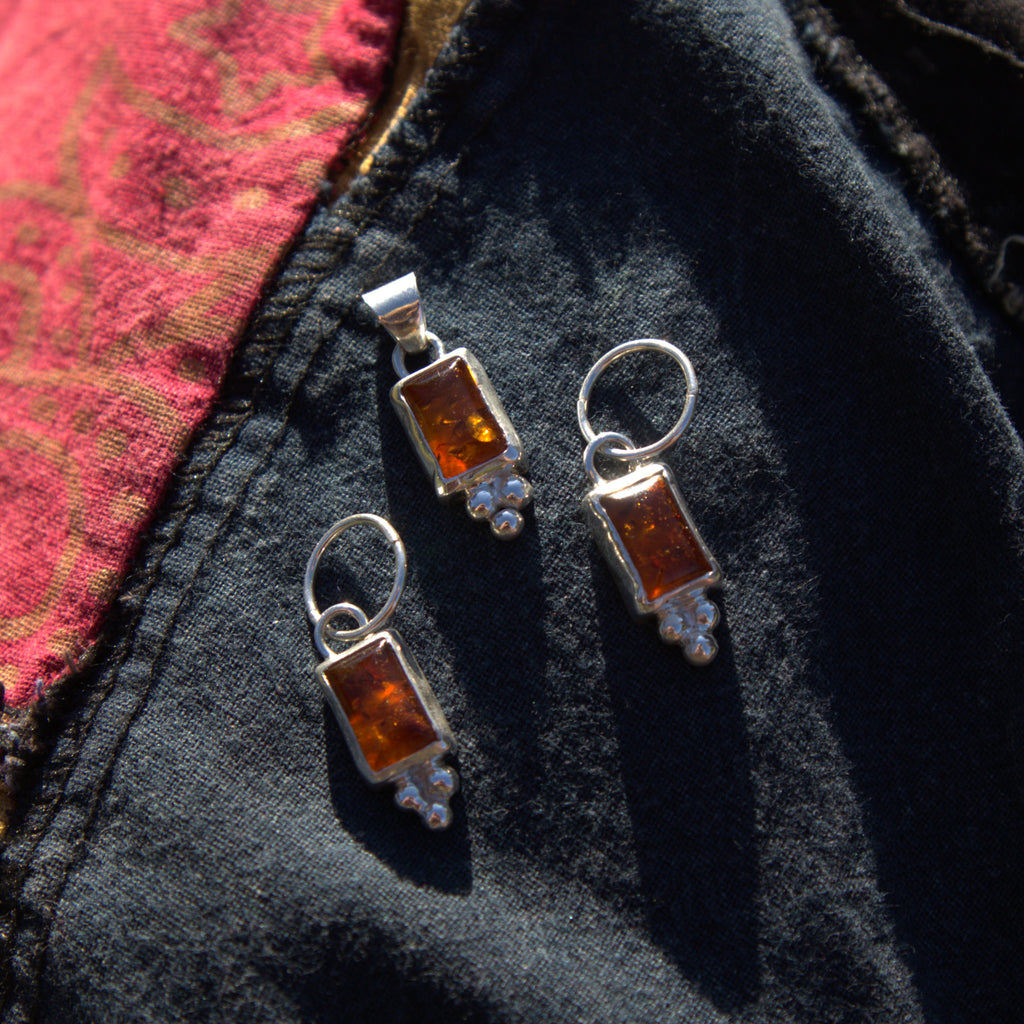 Handmade sterling silver Amber Pendant with natural crystal – Emilia Rose Designs