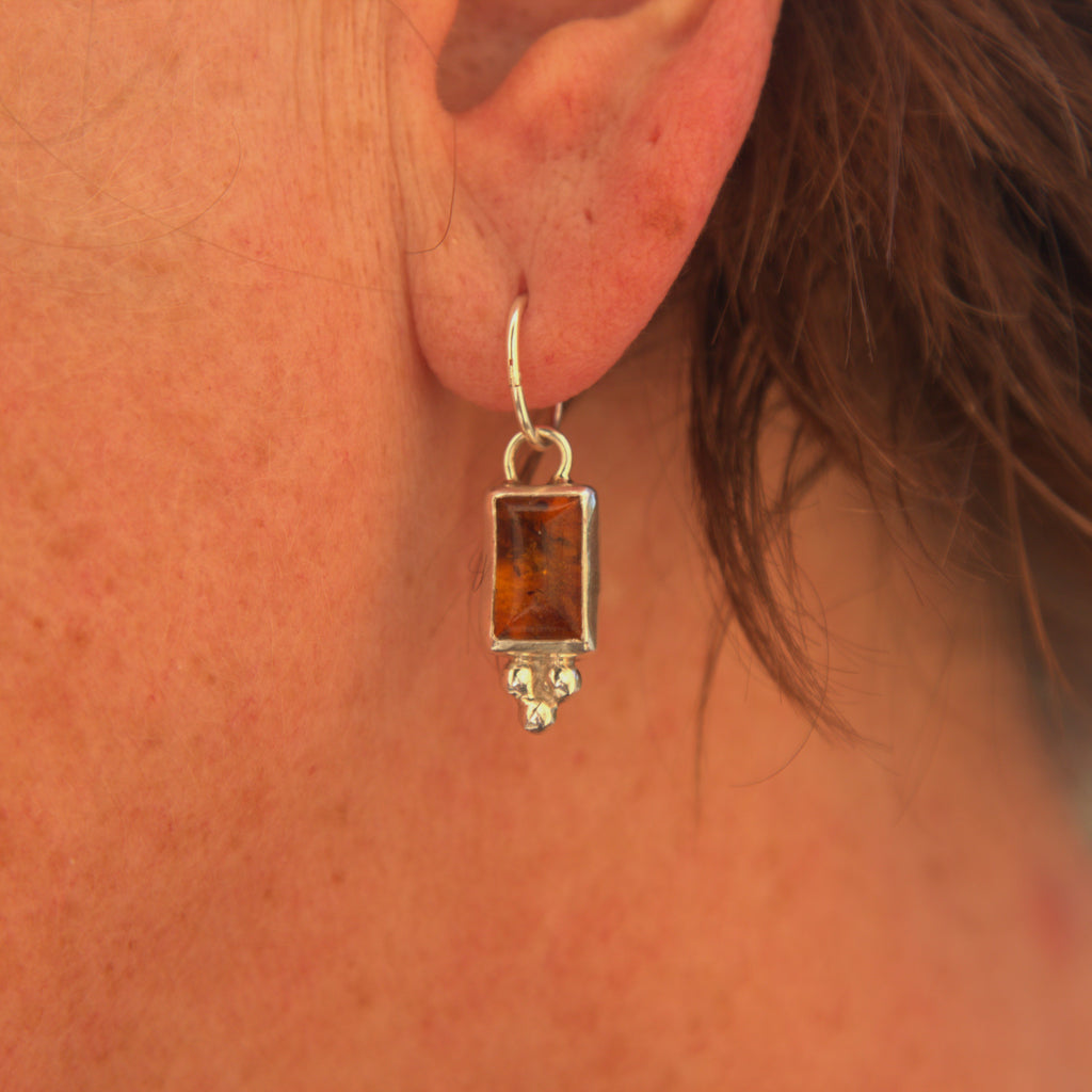 Handmade sterling silver Amber Earring with natural crystal – Emilia Rose Designs
