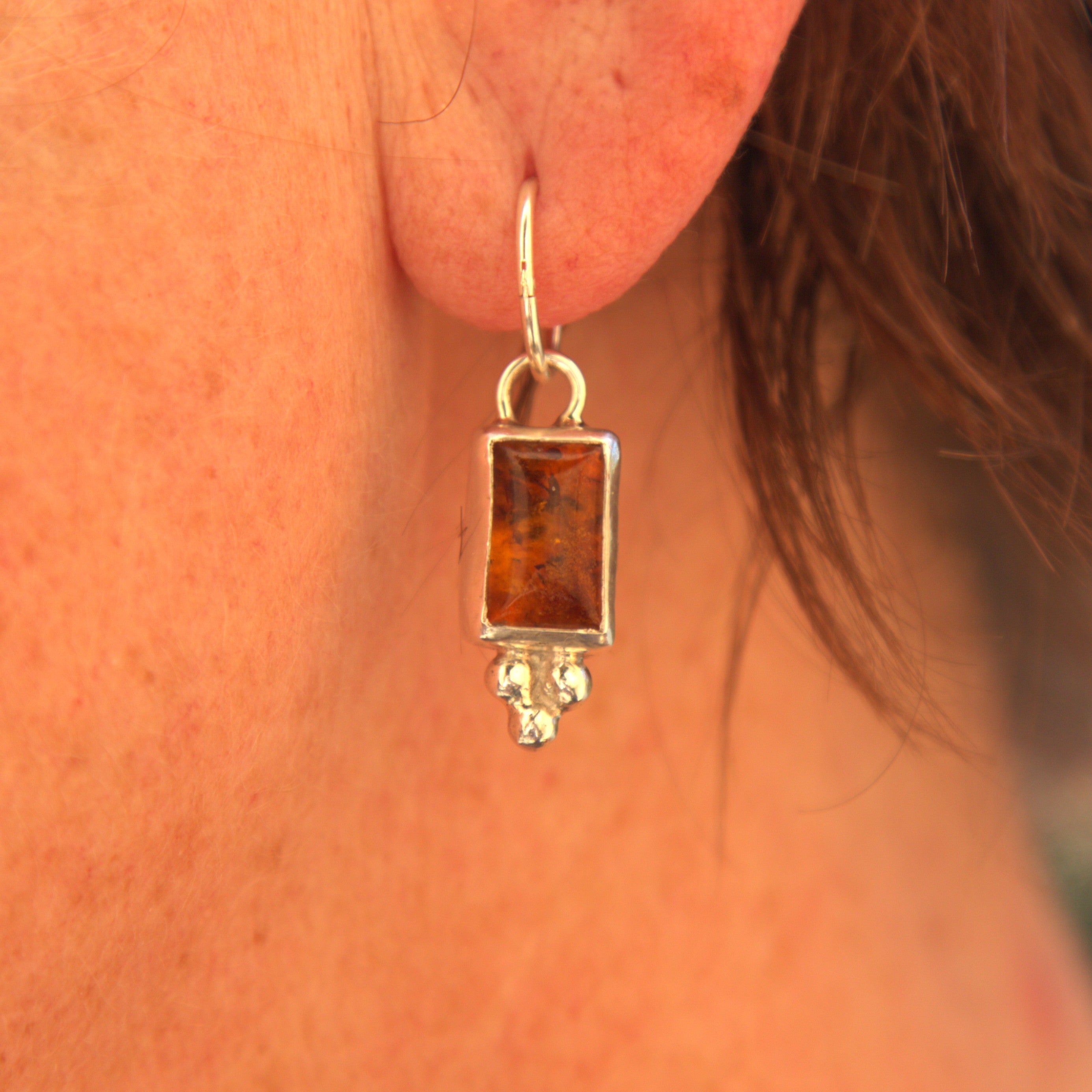 Handmade sterling silver Amber Earring with natural crystal – Emilia Rose Designs