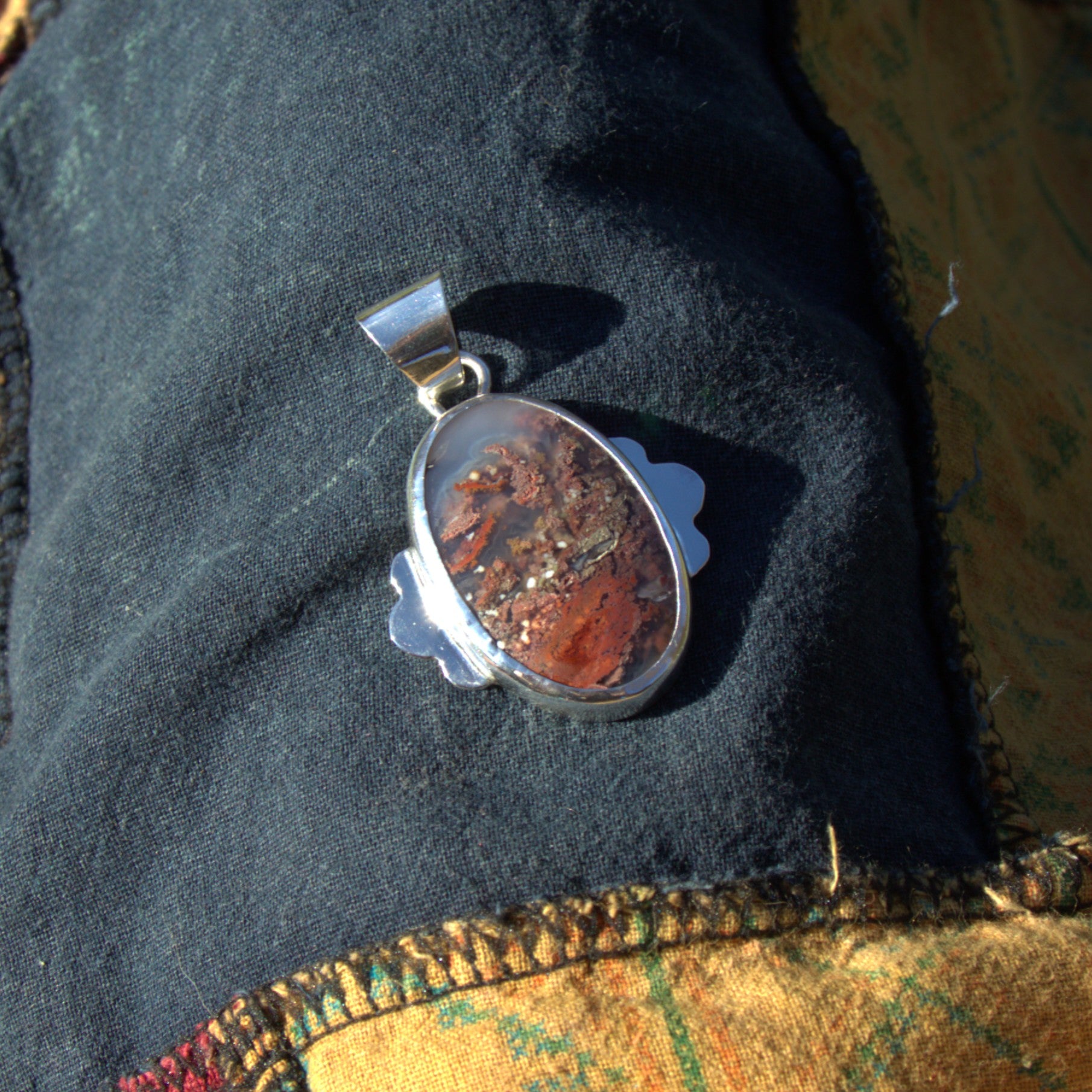 Handmade sterling silver Moss Agate Pendant with natural crystal – Emilia Rose Designs