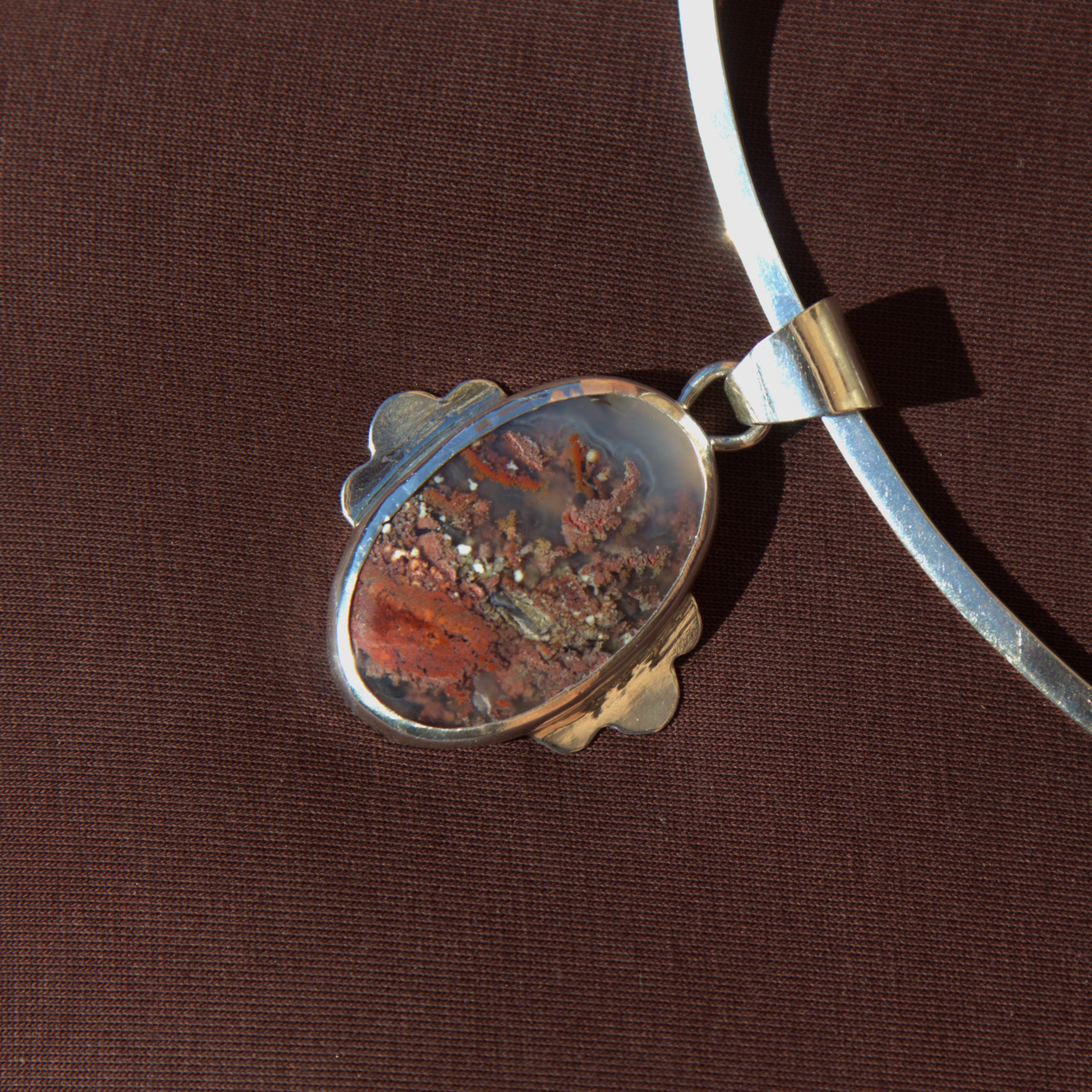 Handmade sterling silver Moss Agate Pendant with natural crystal – Emilia Rose Designs