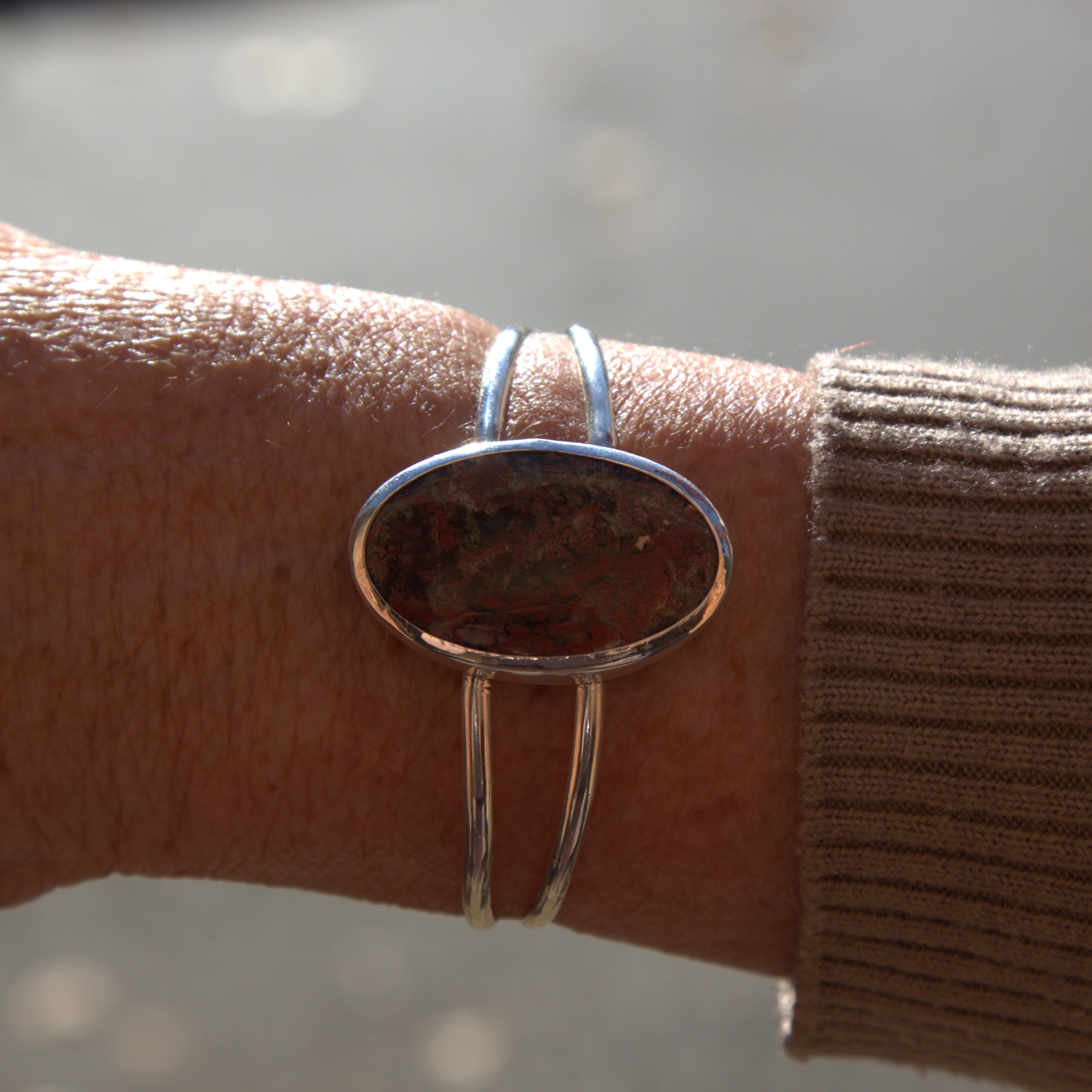 Handmade sterling silver Moss Agate Cuff with natural crystal – Emilia Rose Designs