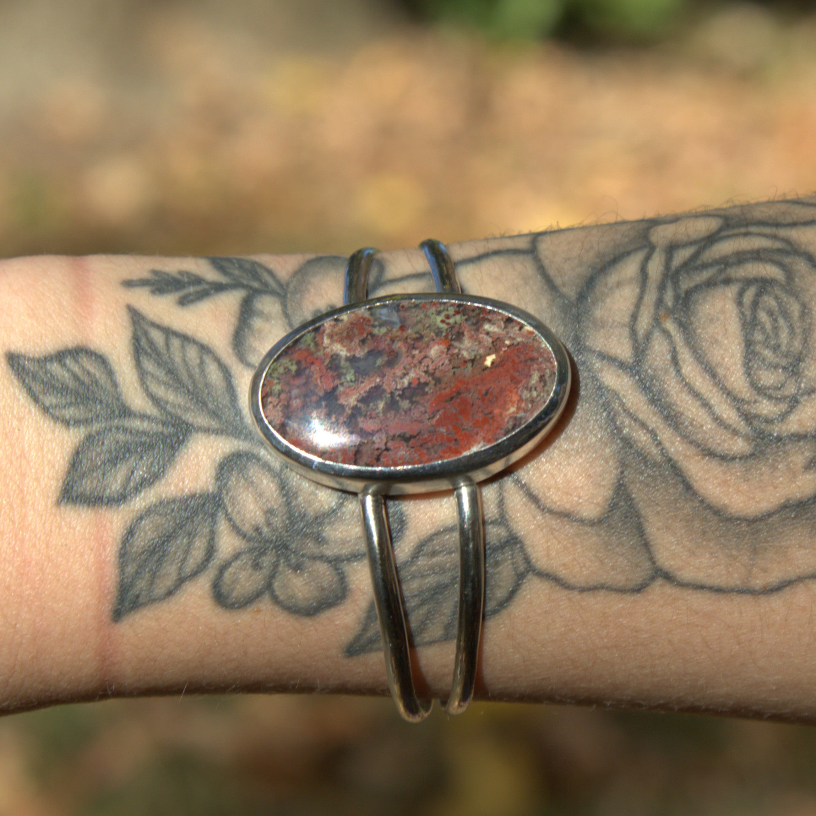 Handmade sterling silver Moss Agate Cuff with natural crystal – Emilia Rose Designs