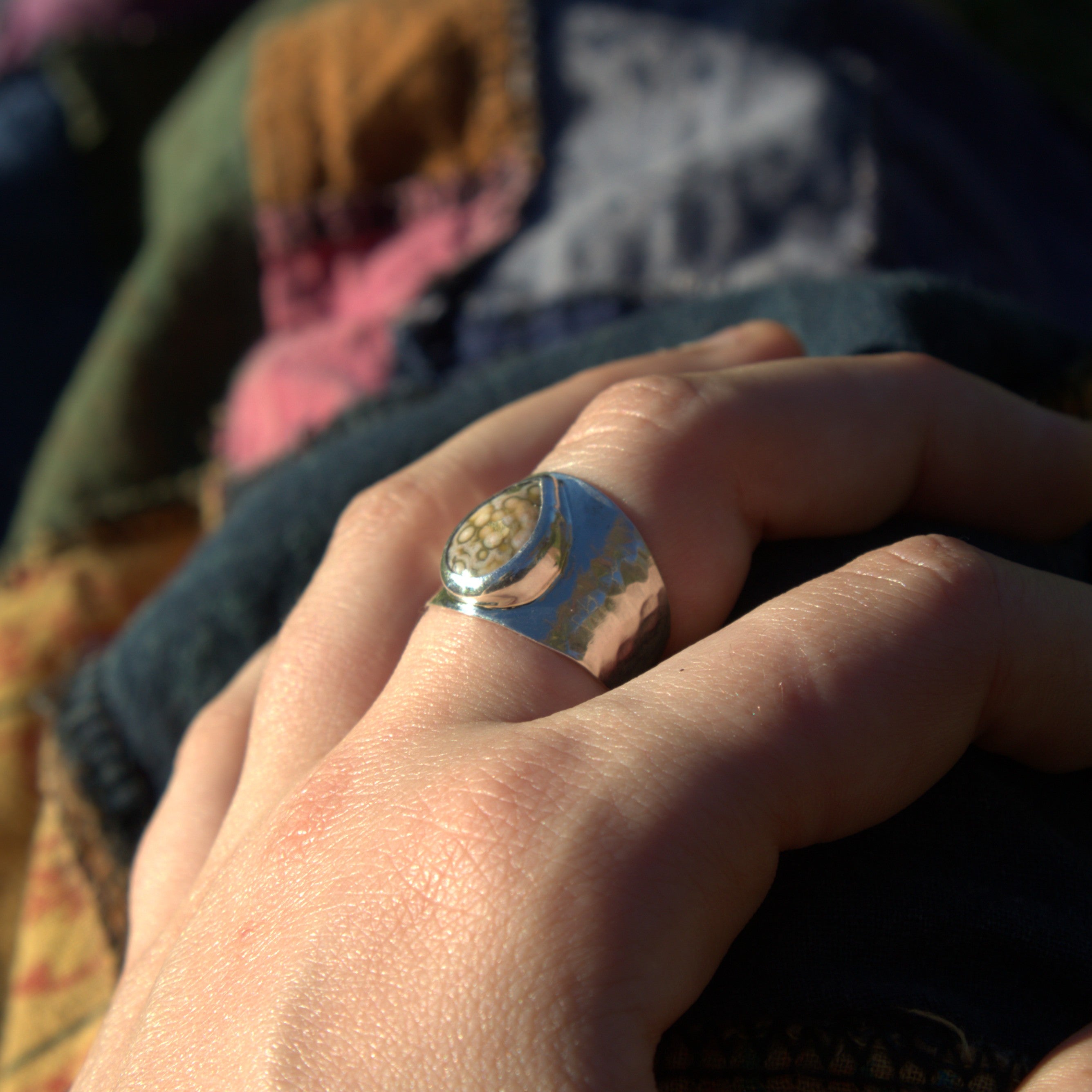 Handmade sterling silver Ocean Jasper Ring with natural crystal – Emilia Rose Designs