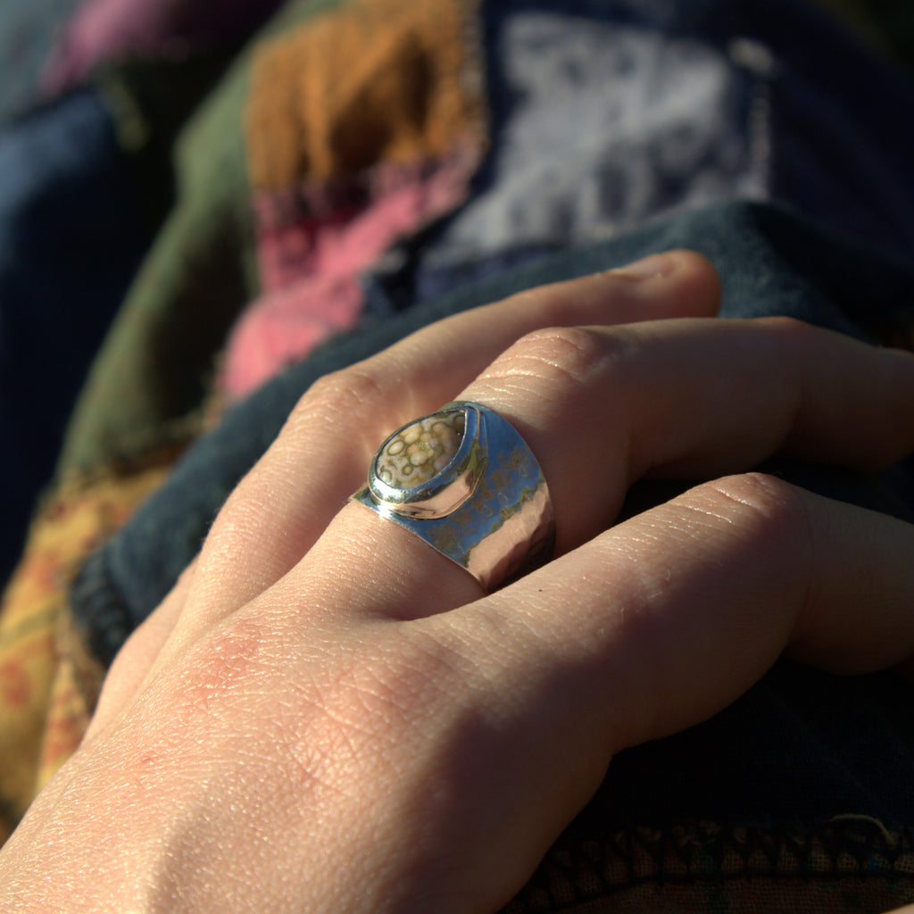 Handmade sterling silver Ocean Jasper Ring with natural crystal – Emilia Rose Designs