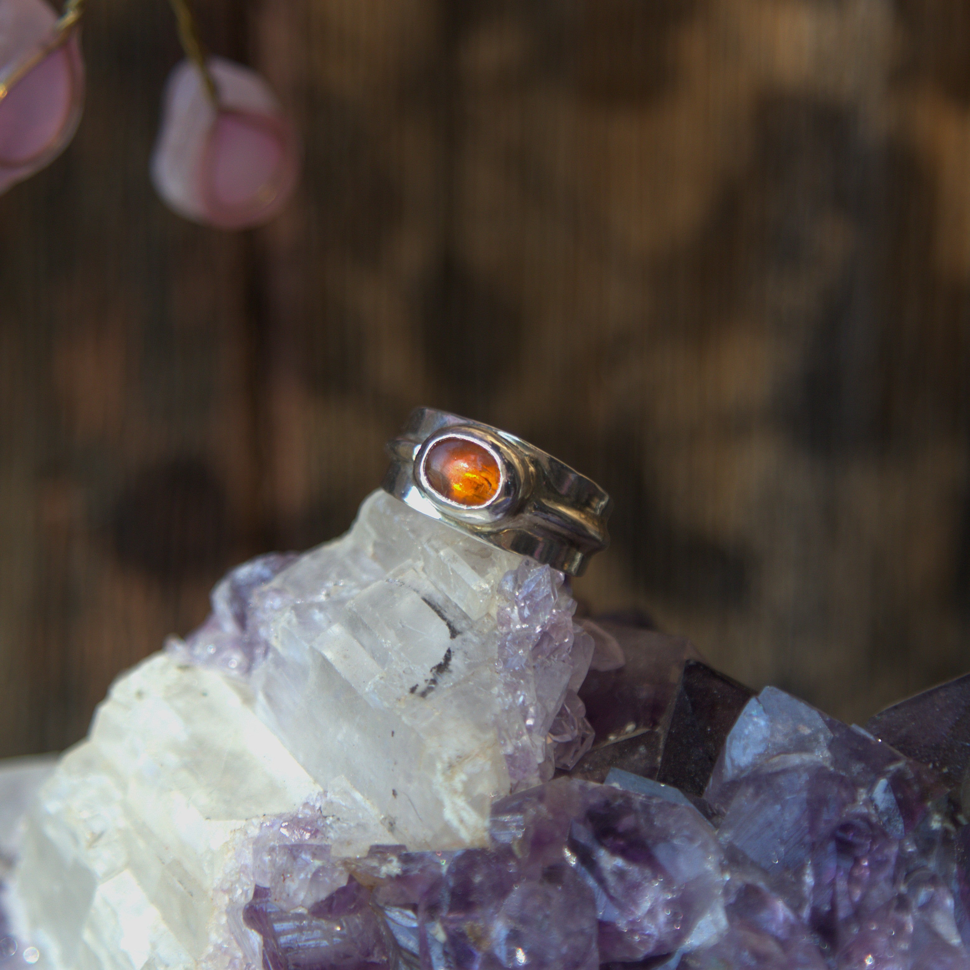 Orange Kyanite Tapered Ring, Size Q 1/2 - 8 1/2