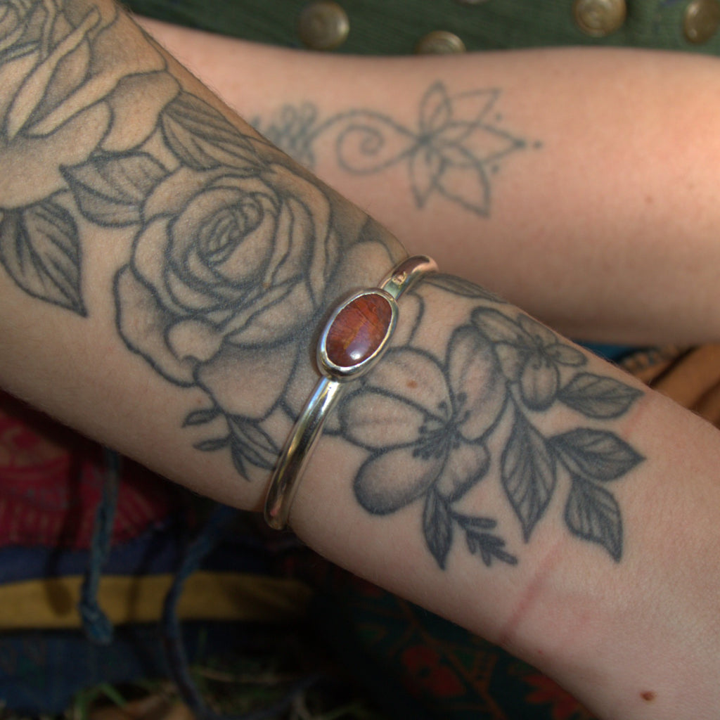 Handmade sterling silver Red Coral Cuff with natural crystal – Emilia Rose Designs