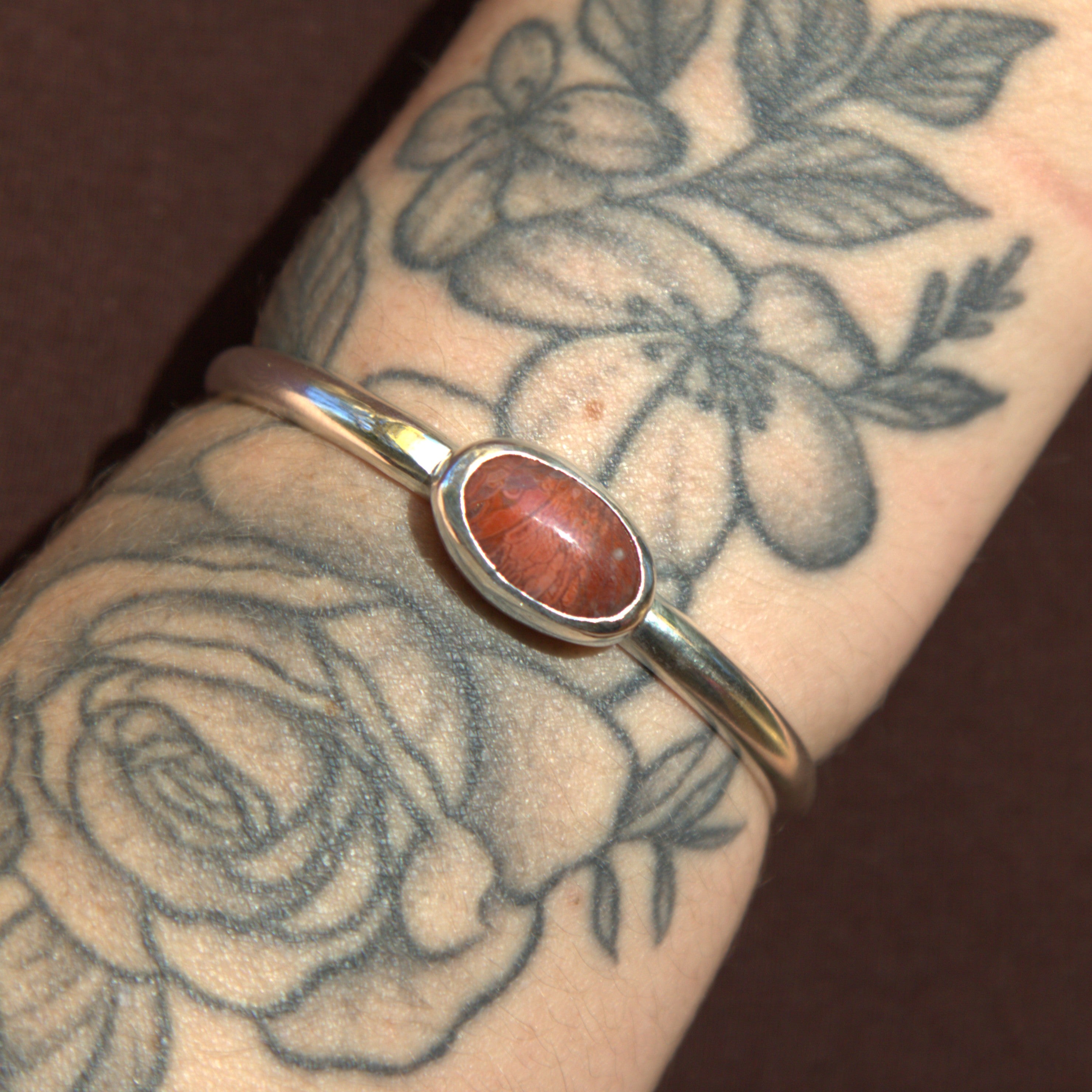 Handmade sterling silver Red Coral Cuff with natural crystal – Emilia Rose Designs