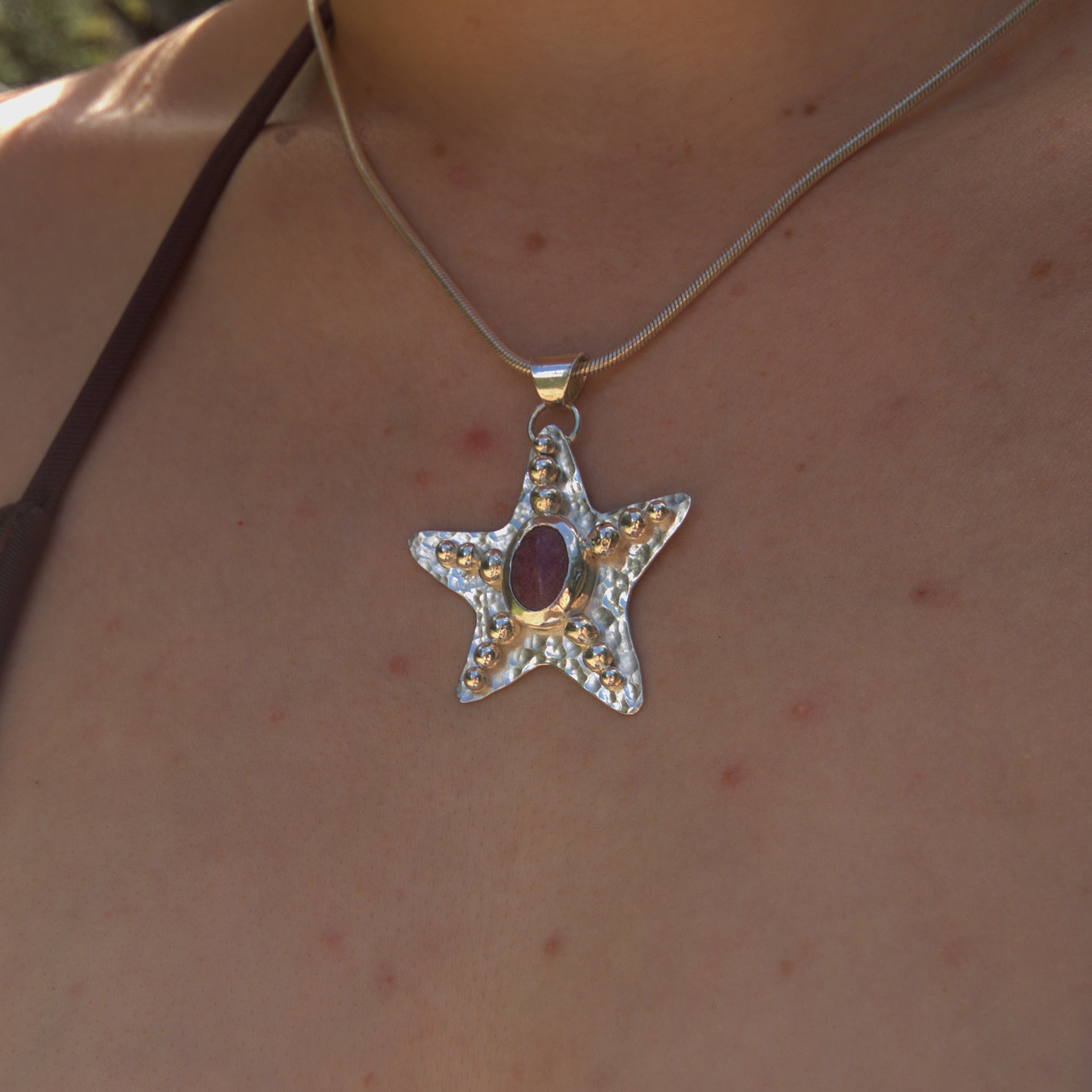 Rhodonite Starfish Pendant