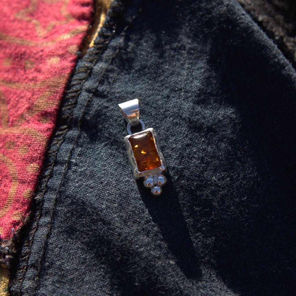 Handmade sterling silver Amber Pendant with natural crystal – Emilia Rose Designs