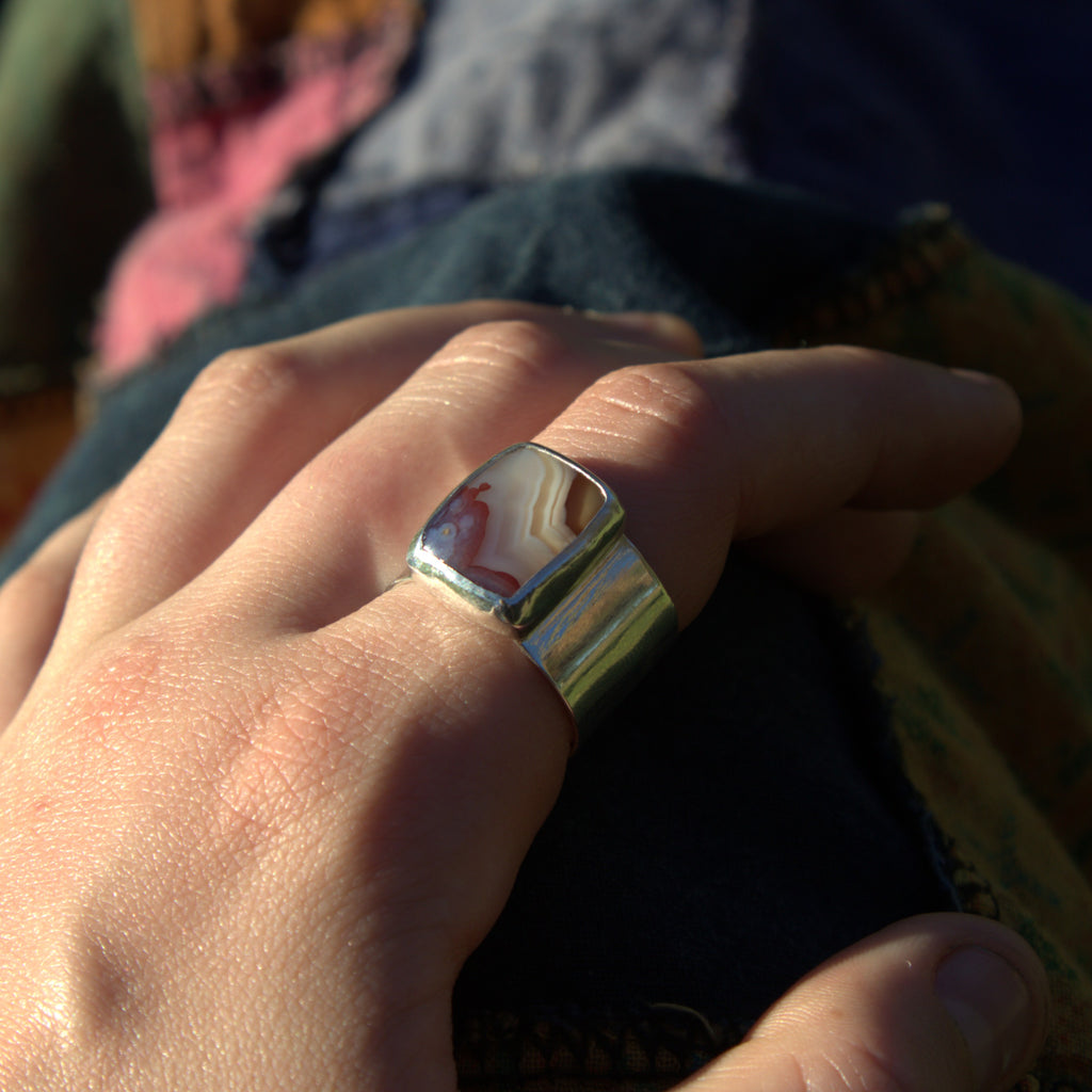Handmade sterling silver Agate Ring with natural crystal – Emilia Rose Designs