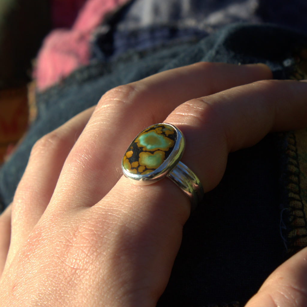 Handmade sterling silver Turquoise Ring with natural crystal – Emilia Rose Designs
