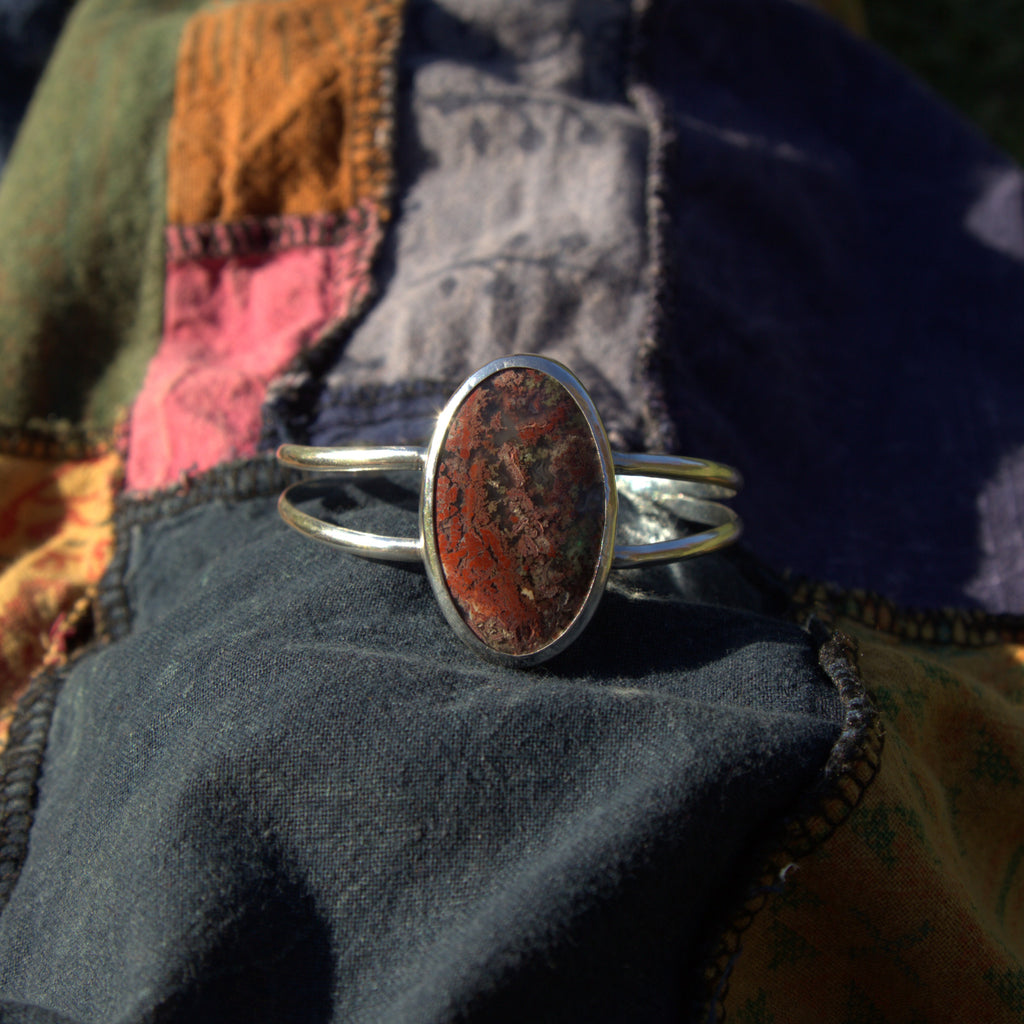 Handmade sterling silver Moss Agate Cuff with natural crystal – Emilia Rose Designs