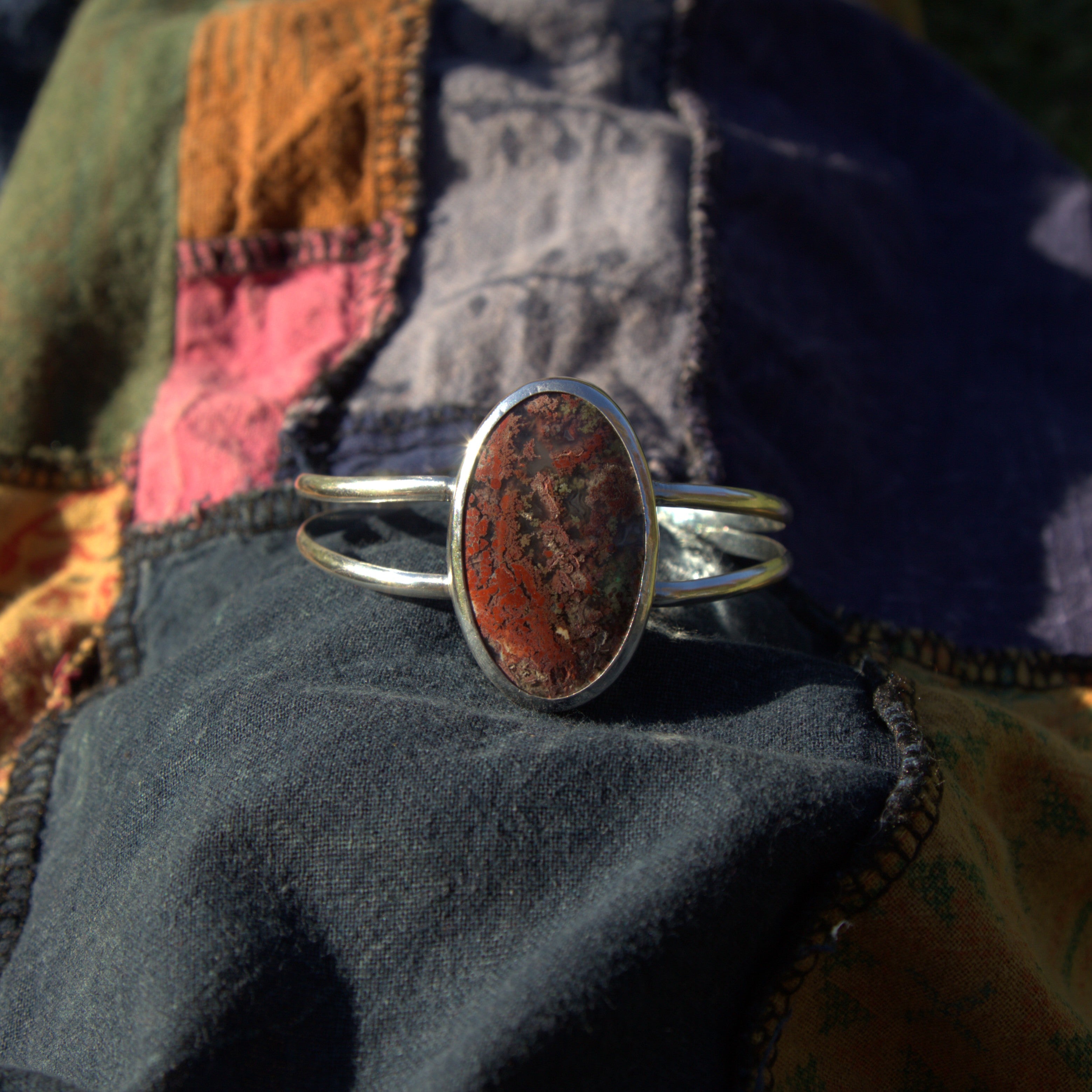 Handmade sterling silver Moss Agate Cuff with natural crystal – Emilia Rose Designs