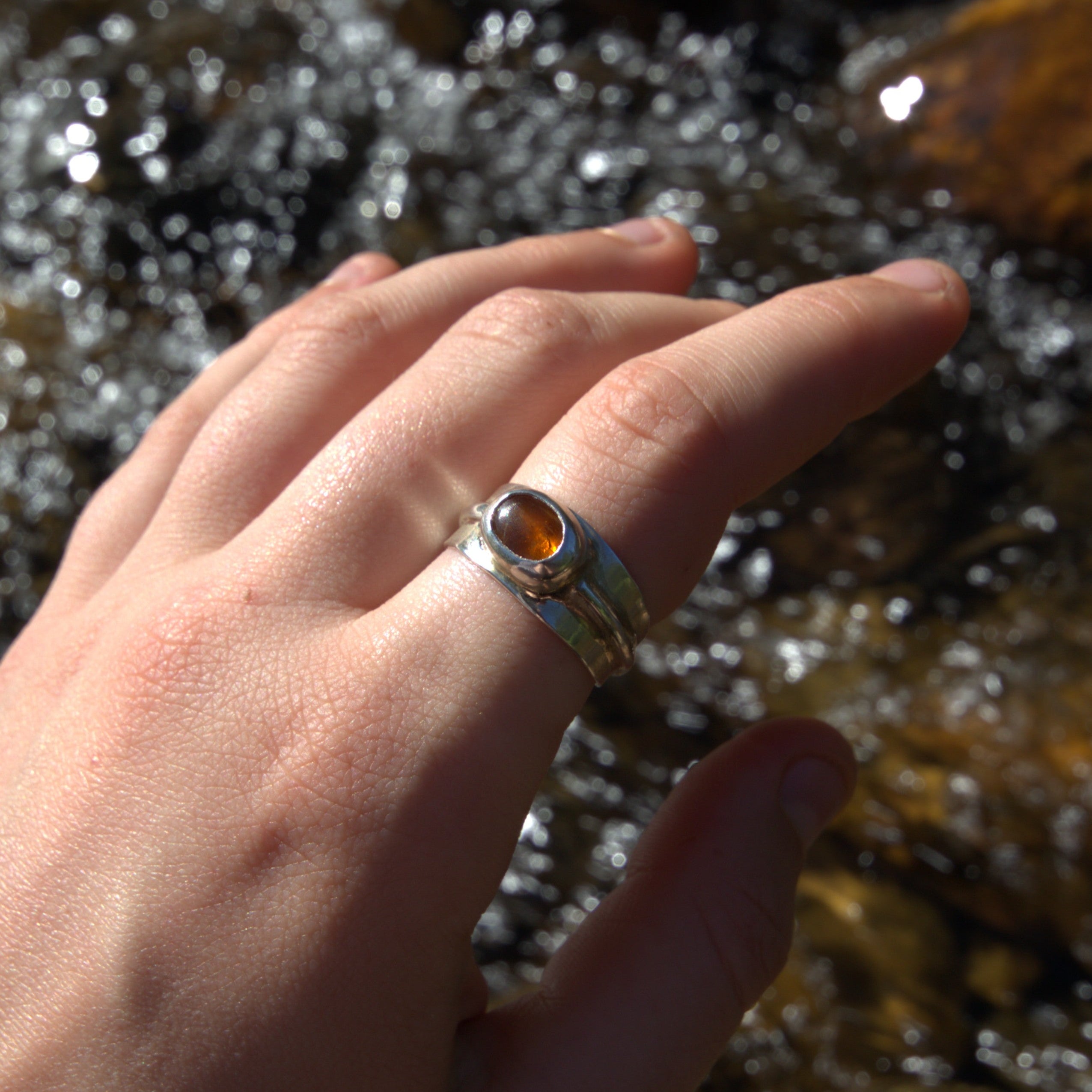 Orange Kyanite Tapered Ring, Size Q 1/2 - 8 1/2