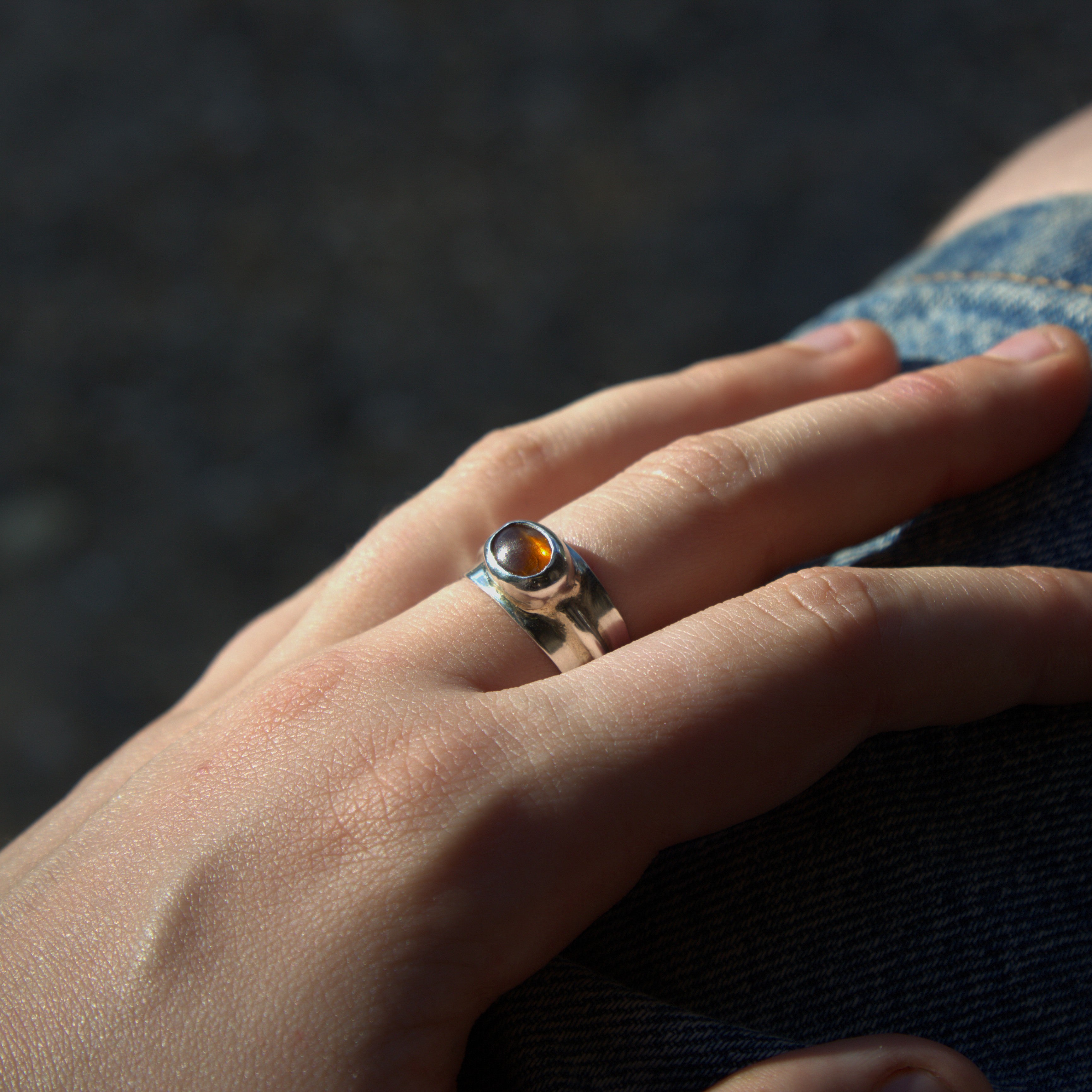 Orange Kyanite Tapered Ring, Size Q 1/2 - 8 1/2