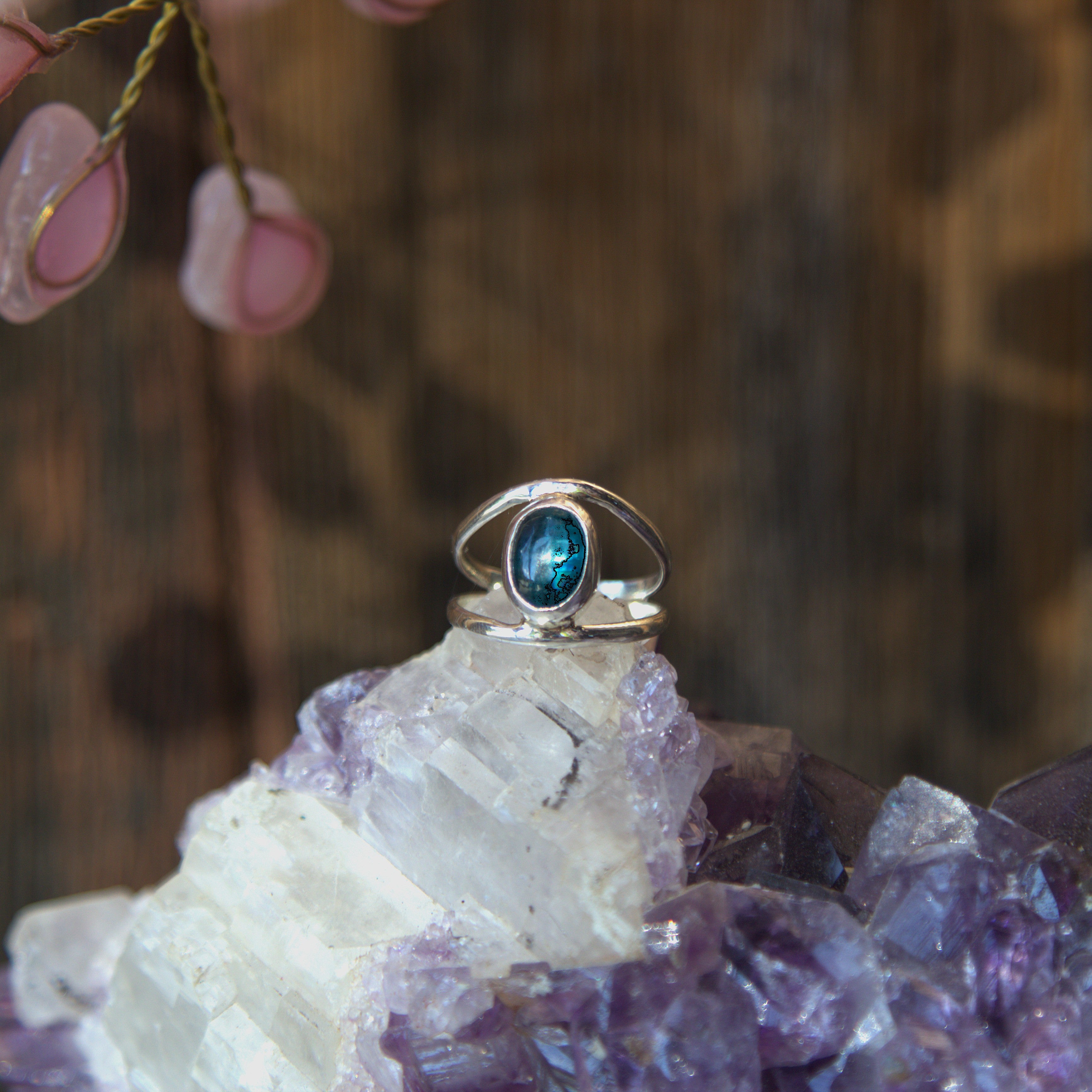 Sea Green Kyanite Eye Ring, Size O - 7 1/4