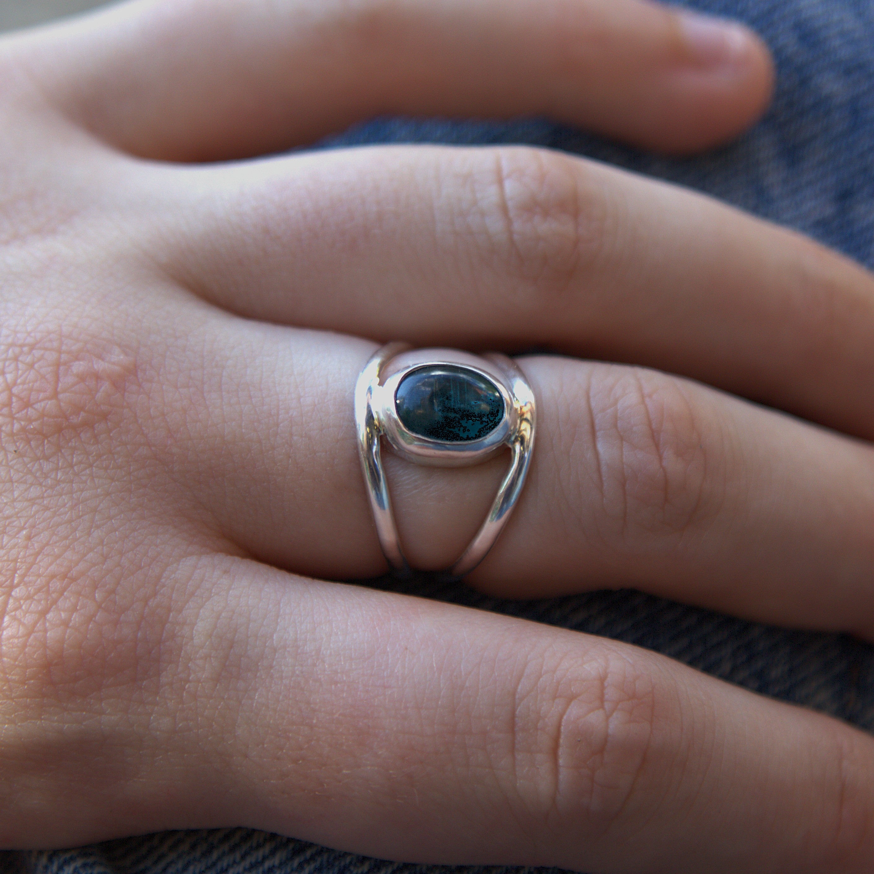 Sea Green Kyanite Eye Ring, Size O - 7 1/4
